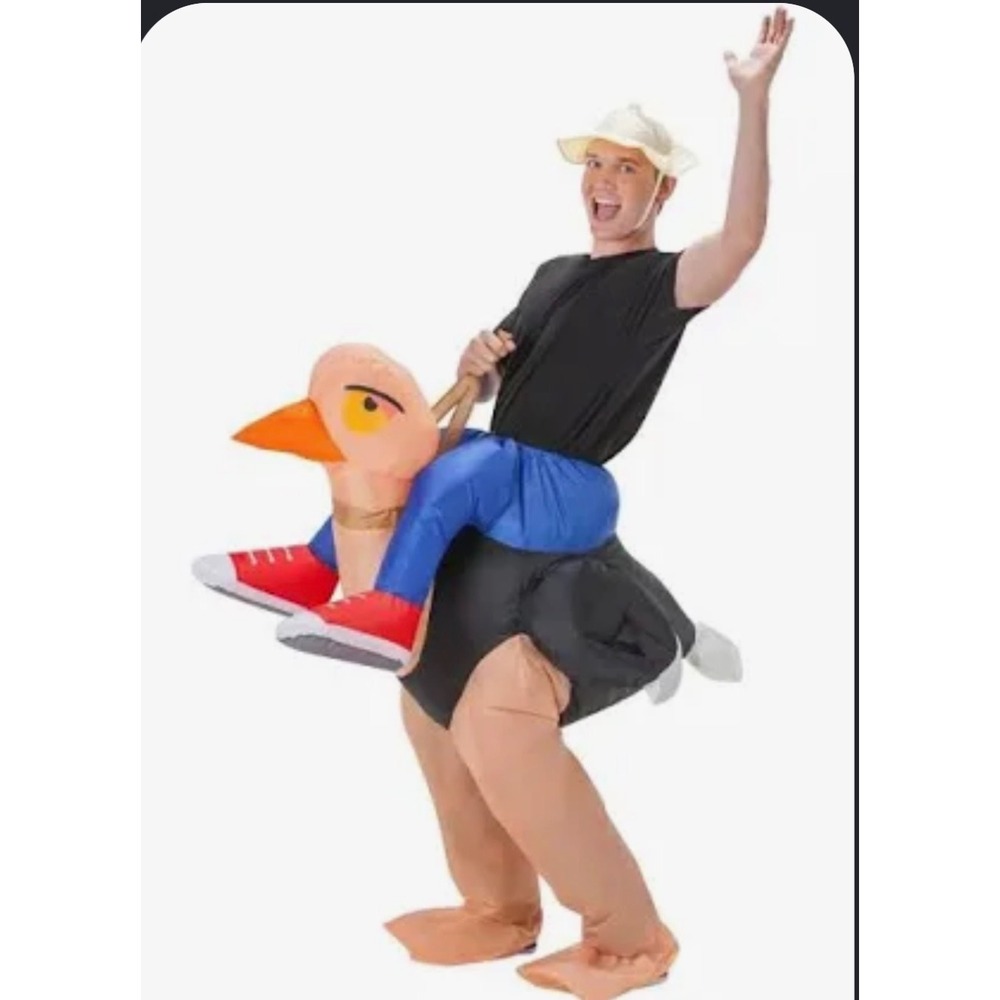 Ollie Ostrich Inflatable Ride On Costume Adult One Size Halloween Explorer Hat